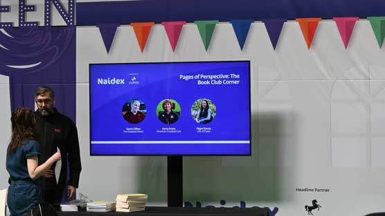 A screen Showing Gavin Clifton and other Speakers appearing at Naidex